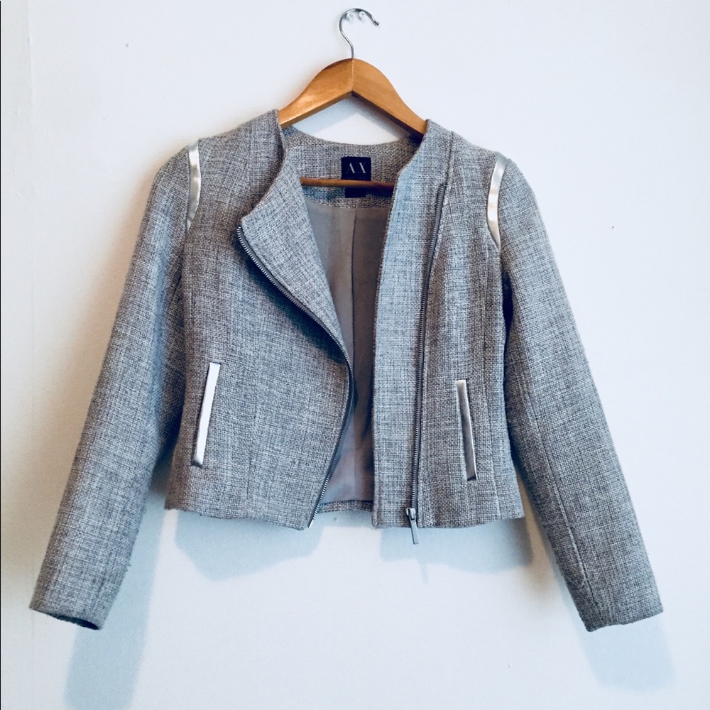 A/X Armani Exchange Grey Tweed Moto Jacket